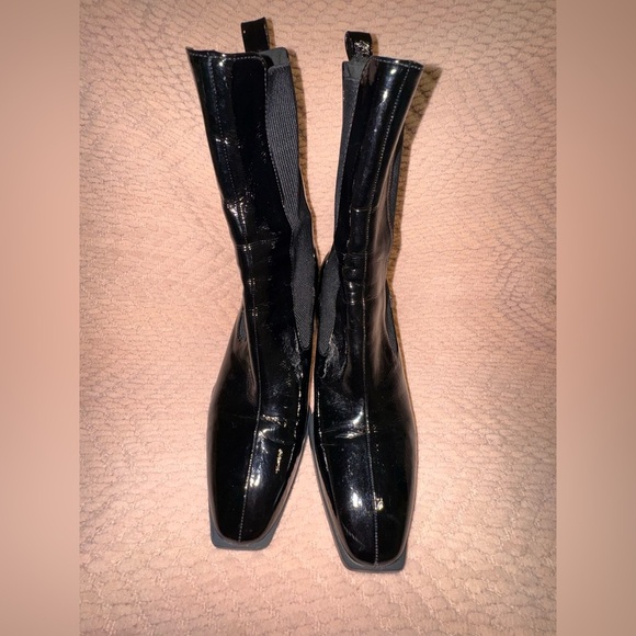 Zara stretch chunky heel boots Patent leather style. Size 41= US 10 GUC - Picture 3 of 14